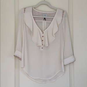 Cream Blouse with Gold and Pink Detail